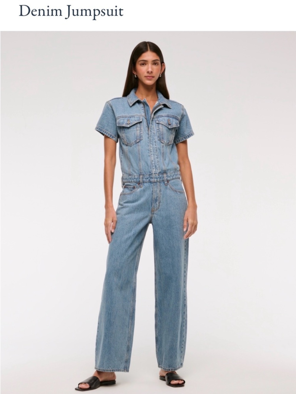 Abercrombie & Fitch Light Blue Denim Short-Sleeve Jumpsuit